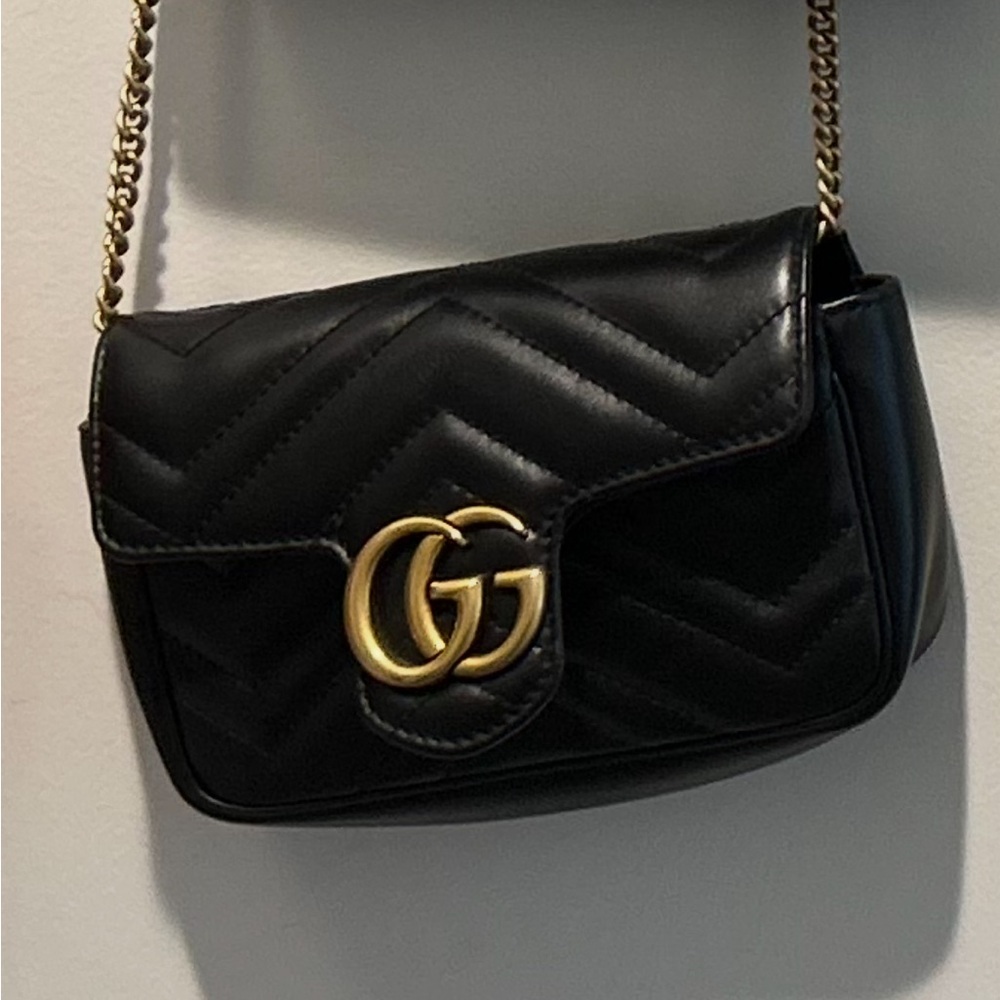 THANKSGIVING SALE Gucci Black Quilted Crossbody Bag with Gold Accents